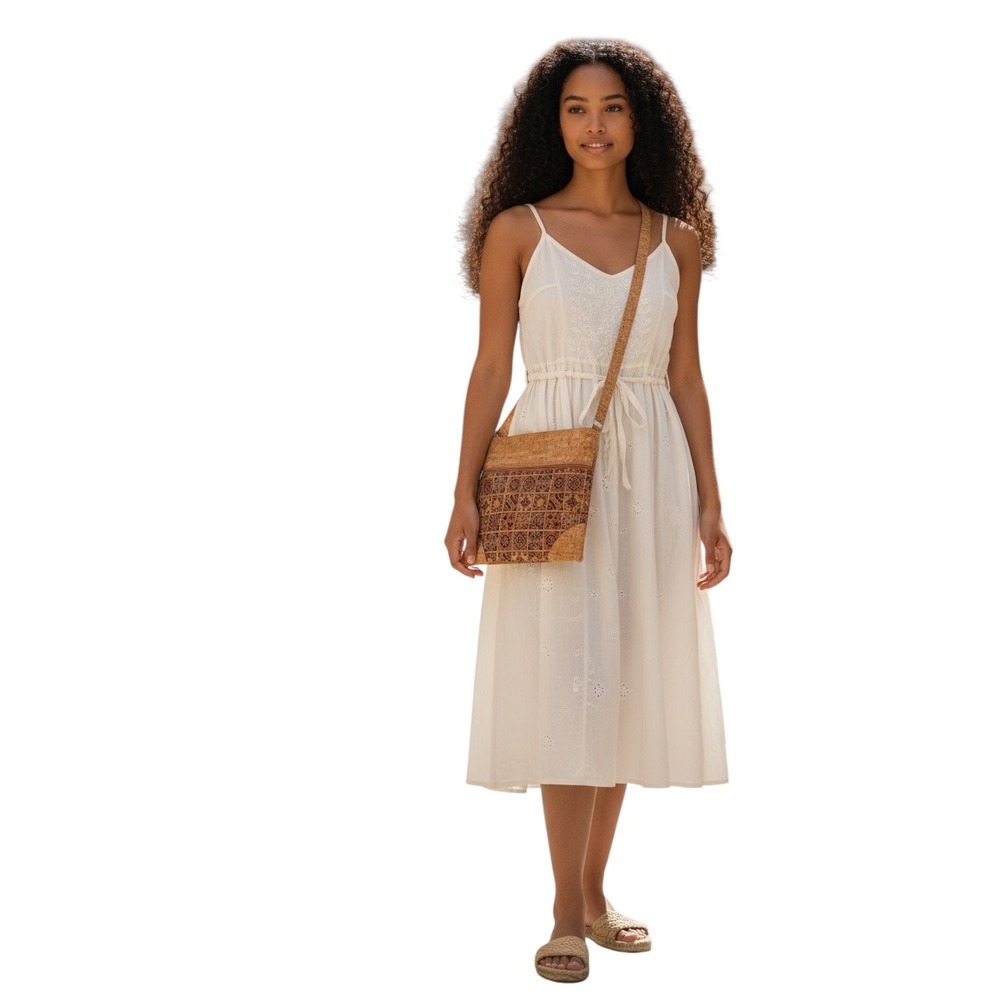 Handmade Portuguese Cork Crossbody Bag Mediterranean Azulejo Tile‎ Print